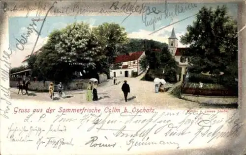 Ak Collm Wermsdorf in Sachsen, Gasthof, Kirche und große Linde