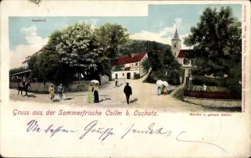 Ak Collm Wermsdorf in Sachsen, Gasthof, Kirche und große Linde