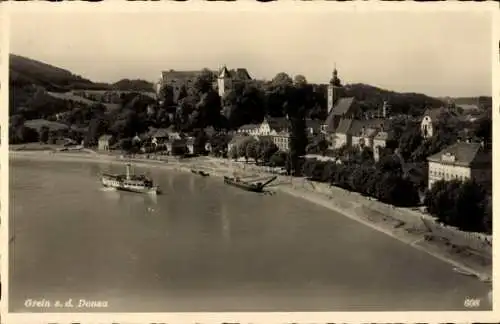 Ak Grein an der Donau Oberösterreich, Teilansicht, Dampfer, Promenade