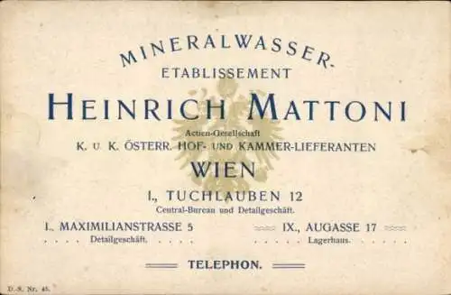 Ak Wien 1 Innere Stadt, Mineralwasser-Etablissement Heinrich Mattoni