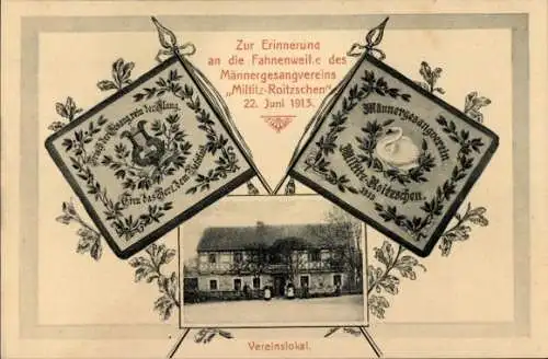 Ak Roitzschen Klipphausen in Sachsen, Erinnerung an die Fahnenweihe des Männergesangvereins 1913