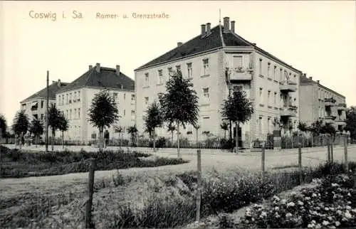 Ak Coswig in Sachsen, Romerstraße und Grenzstraße, Wohnhäuser