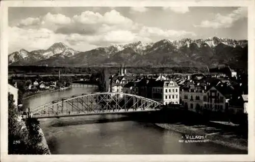Ak Villach Kärnten, Blick auf die Karawanken, Brücke