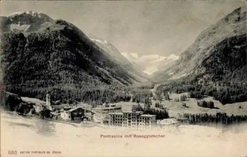 Ak Pontresina Kanton Graubünden Schweiz, Totale mit Roseggletscher