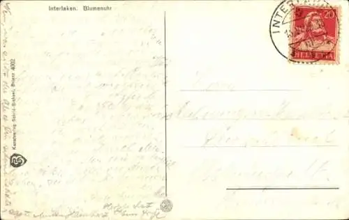 Ak Interlaken Kanton Bern Schweiz, Blumenuhr