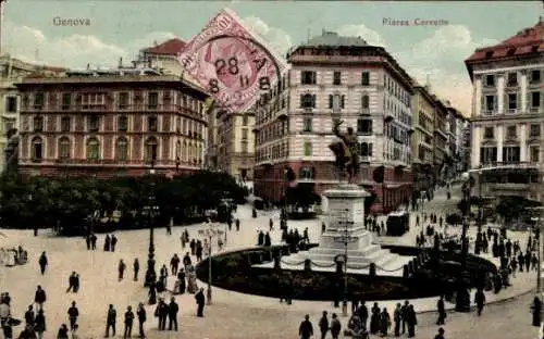 Ak Genova Liguria, Piazza Corvetto, Denkmal, Passanten