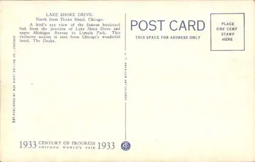Ak Chicago Illinois USA, Lake Shore Drive, nördlich vom Drake Hotel