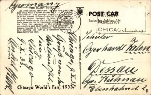 Ak Chicago Illinois USA, Diary Building, Weltausstellung 1933