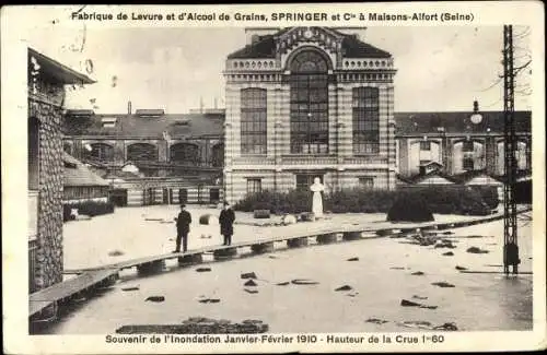 Ak Maisons Alfort Val de Marne, Fabrique de Levure et d´Alcool de Grains, Inondation Janvier 1910