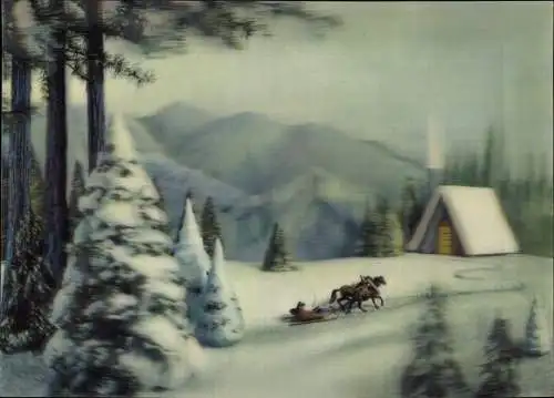 3 D Ak Sledge and Fir, Winterlanschaft, Schlittengespann