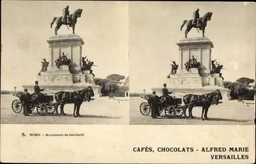 Stereo Ak Roma Rom Lazio, Monument Garibaldi, Pferdekutsche