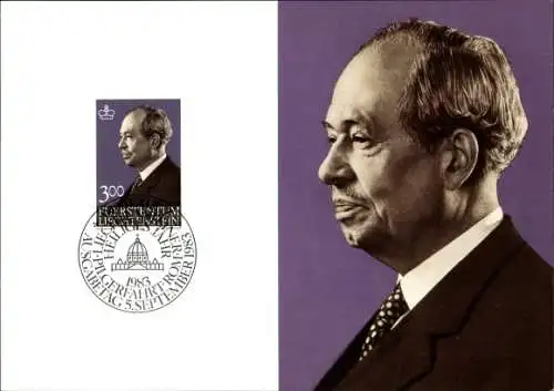 Briefmarken Ak Fürst Franz Josef II von Liechtenstein, Portrait, Sonderstempel Pilgerfahrt 1983
