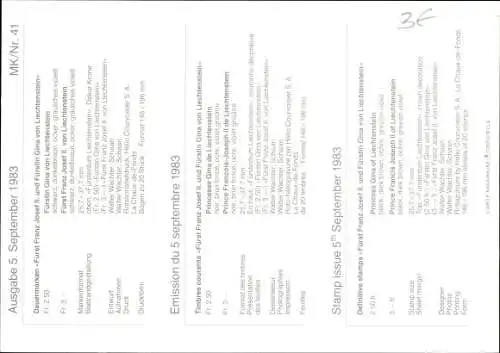 Briefmarken Ak Fürst Franz Josef II von Liechtenstein, Portrait, Sonderstempel Pilgerfahrt 1983