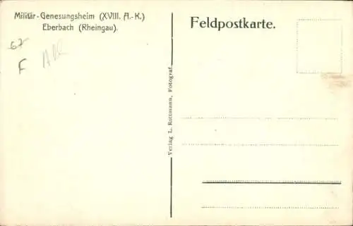 Ak Eberbach am Neckar Odenwald Baden, Rheingau, Militär-Genesungsheim, XVIII. A.-K.