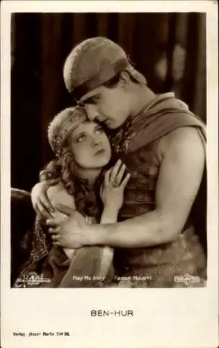 Ak Schauspielerin May Mc Avoy, Schauspieler Ramon Novarro, Portrait,  Filmszene Ben-Hur