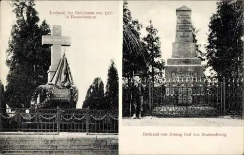 Ak Hassenhausen Bad Kösen Naumburg Saale, Gefallenendenkmal 1806, Denkmal Herzog Carl v. Braunschw.