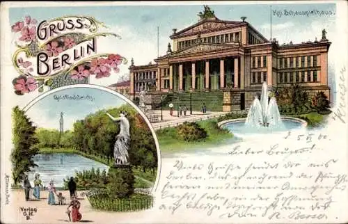 Litho Berlin, Königliches Schauspielhaus, Goldfischteich im Tiergarten