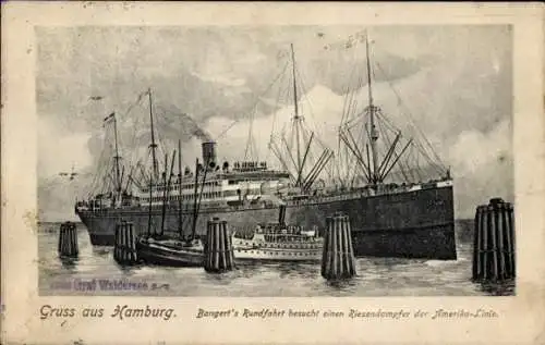 Ak Hamburg, Hafen, Riesendampfer der Amerika-Linie, Bangert's Rundfahrt, Schiff