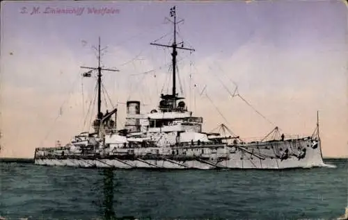 Ak Deutsches Kriegsschiff, SMS Westfalen, Linienschiff, Kaiserliche Marine