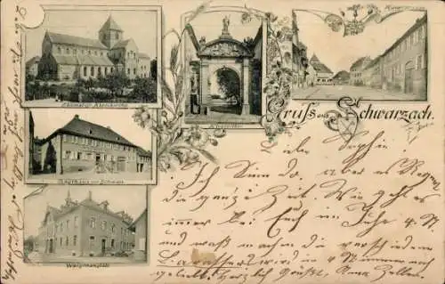 Ak Schwarzach am Main Unterfranken, Gasthaus zum Schwan, Ehemalige Abteikirche