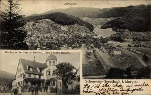 Ak Scheuern Gernsbach im Schwarzwald, Gesamtansicht, Gasthof und Pension zu Sternen