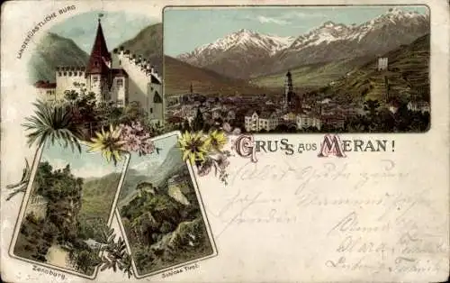 Litho Meran Merano Südtirol, Landesfürstliche Burg, Zenoburg, Schloss Tirol