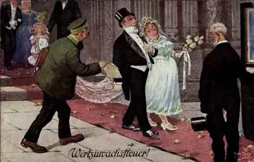 Künstler Ak Thiele, Arthur, Hochzeit, Beamter, Brautpaar