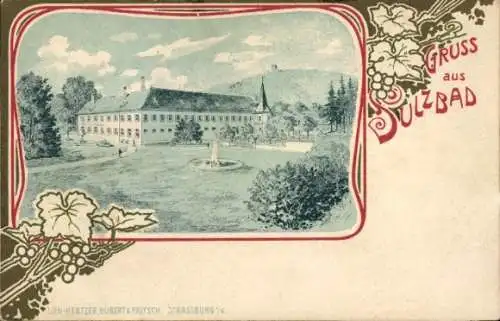 Passepartout Litho Soultz les Bains Sulzbad Elsass Bas Rhin, Villa, Garten