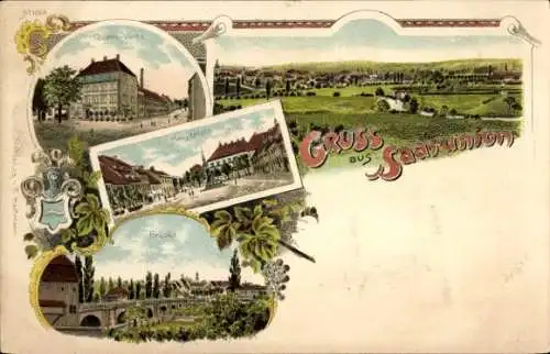 Litho Sarre Union Saarunion Elsass Bas Rhin, Hauptplatz, Brücke