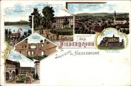 Litho Niederbronn les Bains Bad Niederbronn Elsass Bas Rhin, Gesamtansicht, Schloss