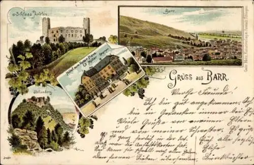Litho Barr Elsass Bas Rhin, Schloss Andlau, Hotel zum Roten Haus