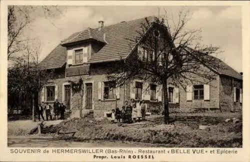 Ak Hermerswiller Elsass Bas Rhin, Bellevue Restaurant und Lebensmittelgeschäft