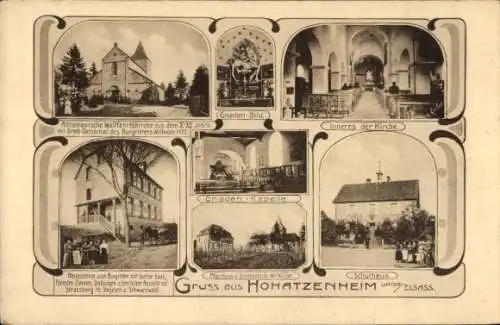Ak Hohatzenheim Wingersheim les Quatre Bans Bas Rhin, Gnadenkapelle, Schulhaus, Gnadenbild