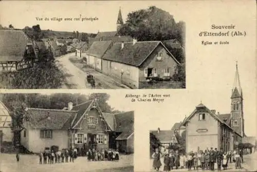 Ak Ettendorf Bas Rhin Elsass, Blick auf das Dorf mit Hauptstraße, Auberge de l'Arbre