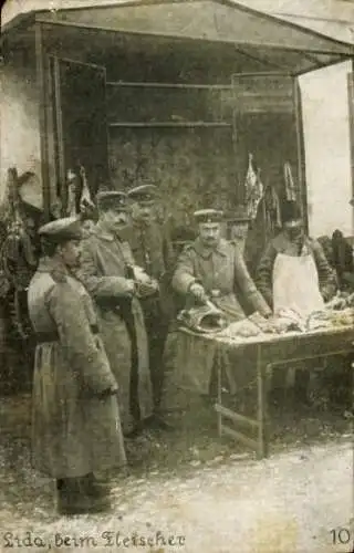 Ak Lida Weißrussland, Deutsche Soldaten beim Fleischer, I. WK