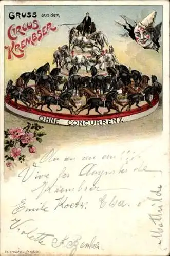 Litho Zirkus Krembser, Pferde, Dressur