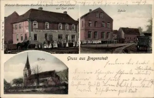Ak Bregenstedt Erxleben Sachsen Anhalt, Kirche, Geschäftshaus, Restaurant Hohenzollern, Schule
