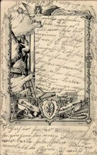Litho Gott zur Ehr, dem Nächsten zur Wehr, Feuerwehr, Engel