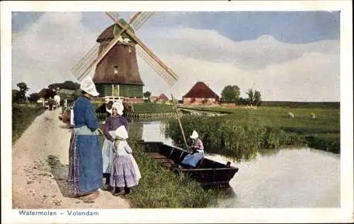 Ak Volendam Nordholland Niederlande, Watermolen, Windmühle, Trachten, Mädchen