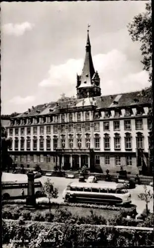 Ak Erbach im Odenwald Hessen, Schloss, Teilansicht, Straßenseite, Busse