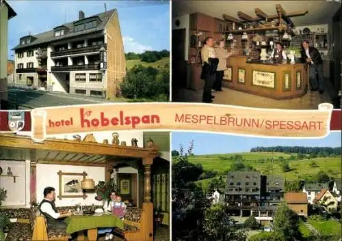 Ak Hessenthal Mespelbrunn im Spessart, Hotel Kobelspan, Panorama, Wappen, Bar, Gastraum