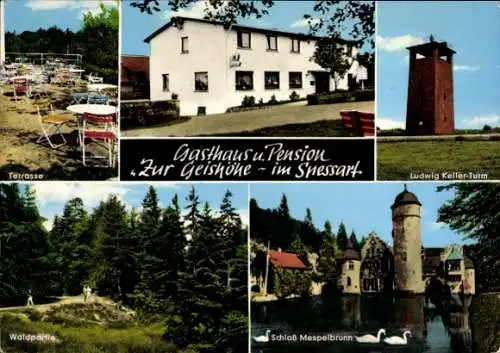 Ak Wintersbach Dammbach im Spessart, Geißhöhe, Geishöhe, Ludwig Keller-Turm, Terrasse, Schloss