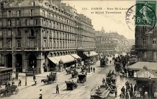 Ak Paris VIIIe Élysée, Rue Saint Lazare, Grand Hotel Terminus