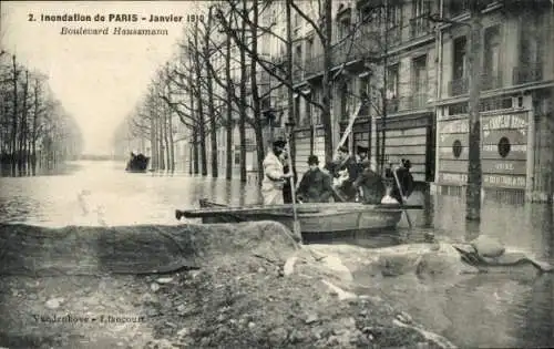 Ak Paris VIIIe Élysée, Boulevard Haussmann, Überschwemmung der Seine, Januar 1910