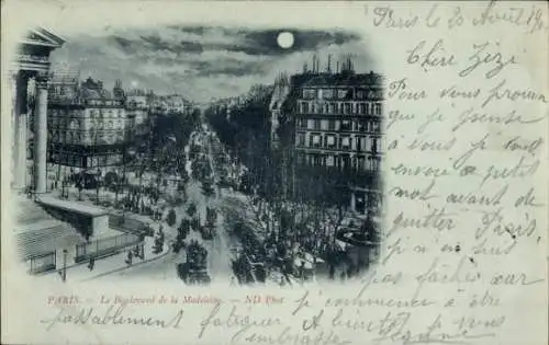 Mondschein Ak Paris VIIIe Élysée, Boulevard de la Madeleine