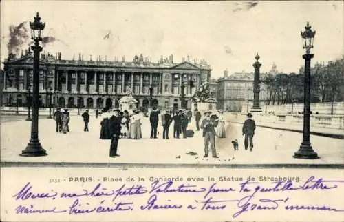 Ak Paris VIII, Place de la Concorde mit der Straßburger Statue