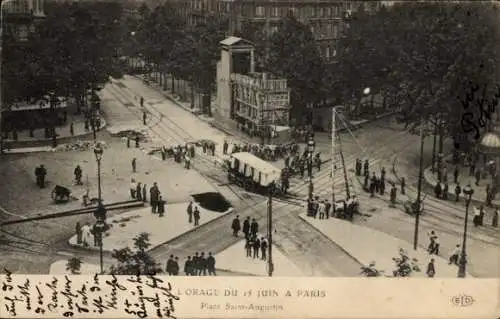 Ak Paris VIIIe Élysée, Gewitter vom 15. Juni, Place Saint Augustin