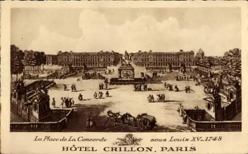 Künstler Ak Paris VIIIe Élysée, Place de la Concorde, unter Ludwig XV., 1748, Hotel Crillon