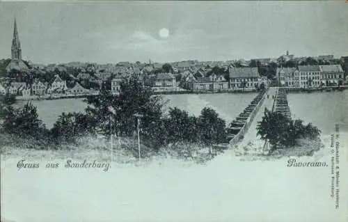 Mondschein Ak Sønderborg Sonderburg Dänemark, Panorama