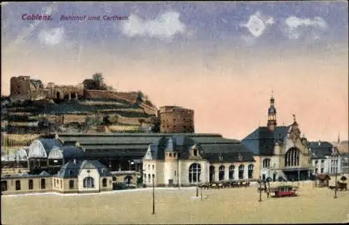 Ak Koblenz in Rheinland Pfalz, Bahnhof, Carthaus